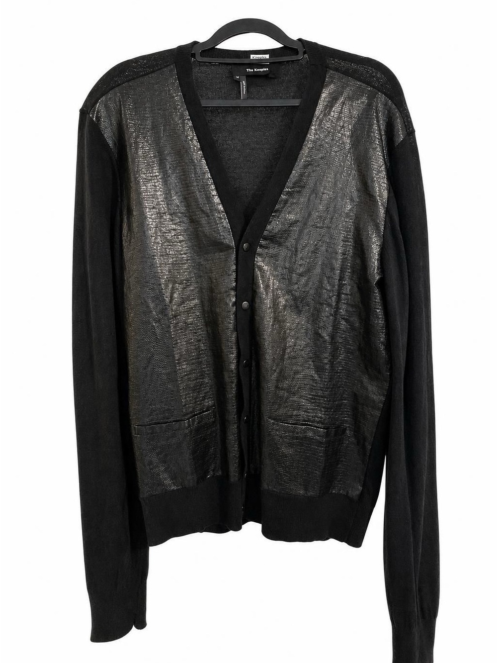 The Kooples Black V-Neck Snap-Front Cardigan with Metallic Front Panels